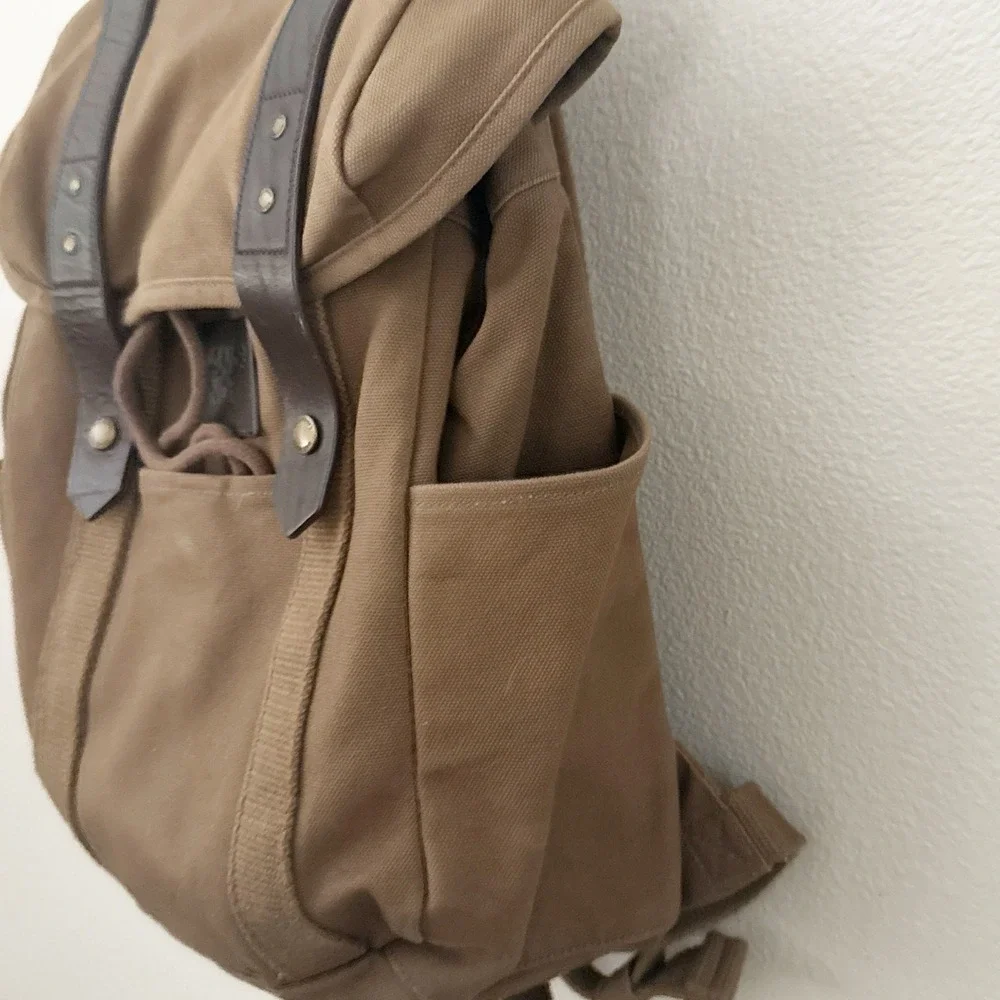LANDS END | Waxed Canvas Brown Heavy Duty Water Resistant Laptop Backpack Travel